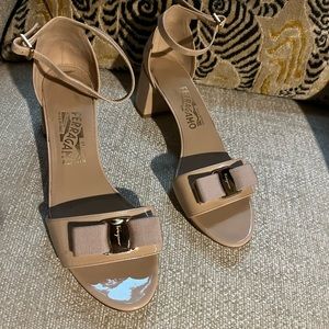 Salvatore Ferragamo Gavina Ankle Strap Sandal Size 8, Nude patent